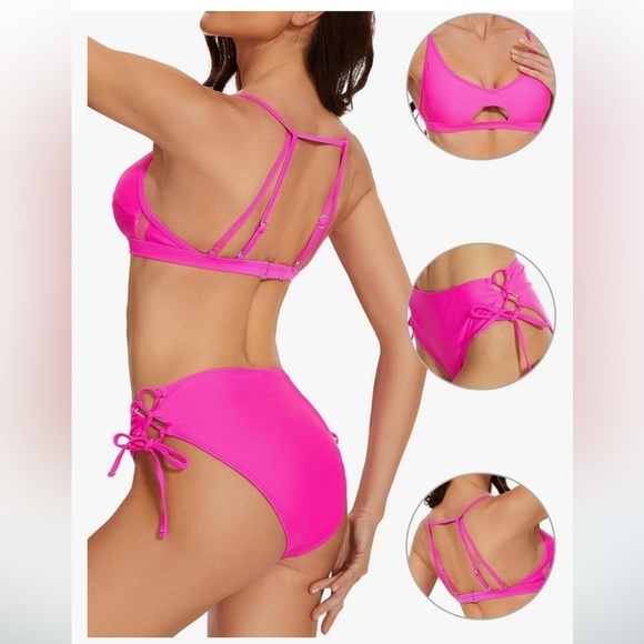 NWT Bikini Hollow Trapezoidal Adjustable Strap Bathing Suit - Picture 2 of 6